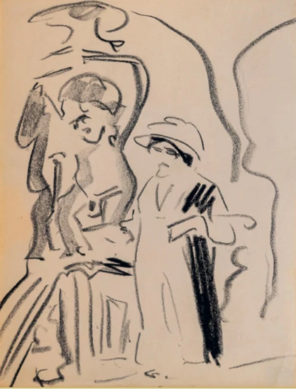 Ernst Ludwig Kirchner, Frau auf der Straße, um 1910, Kohlezeichnung, KirchnerHAUS Museum Aschaffenburg © Foto_ KirchnerHAUS Museum Aschaffenburg