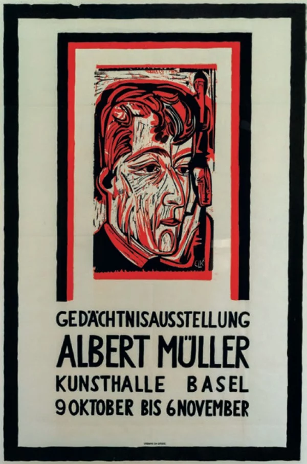 Ernst Ludwig Kirchner, Plakat zur Albert-Müller-Gedächtnisausstellung in der Kunsthalle Basel, Farbholzschnitt, 1927, KirchnerHAUS Museum Aschaffenburg © Foto_ KirchnerHAUS Museum Aschaffenburg