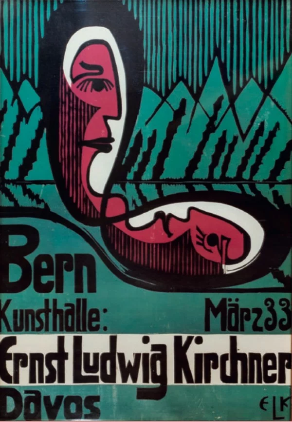Ernst Ludwig Kirchner, Plakat zur Ausstellung seiner Werke in der Kunsthalle Bern, Farbholzschnitt, 1933, (Reproduktion) © Reproduktion- BillerAntik.de